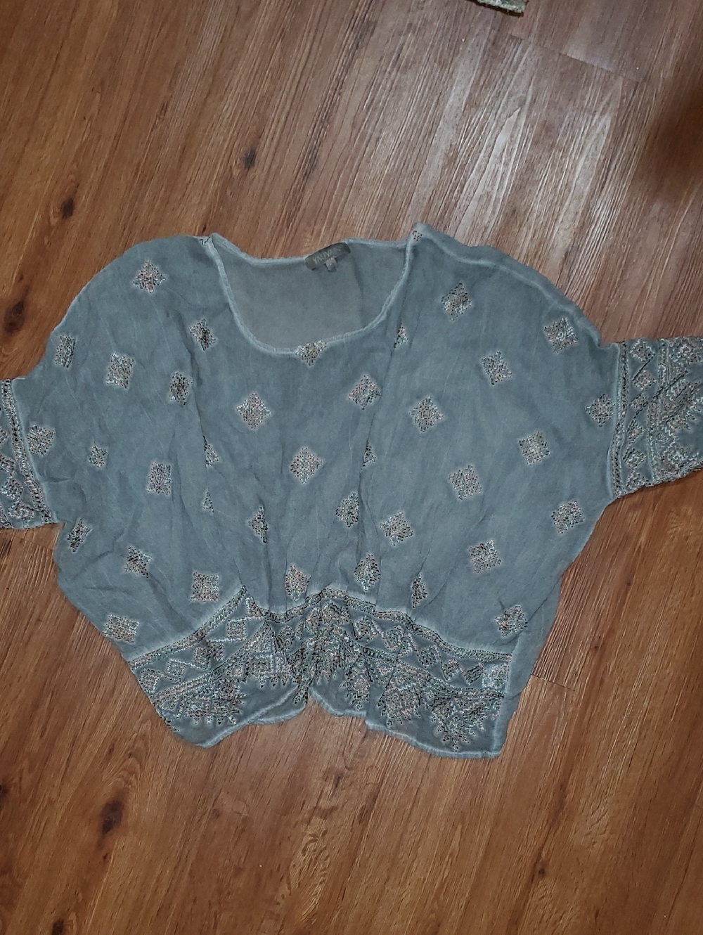 Embroidered Mineral Blue Women's Boho Top